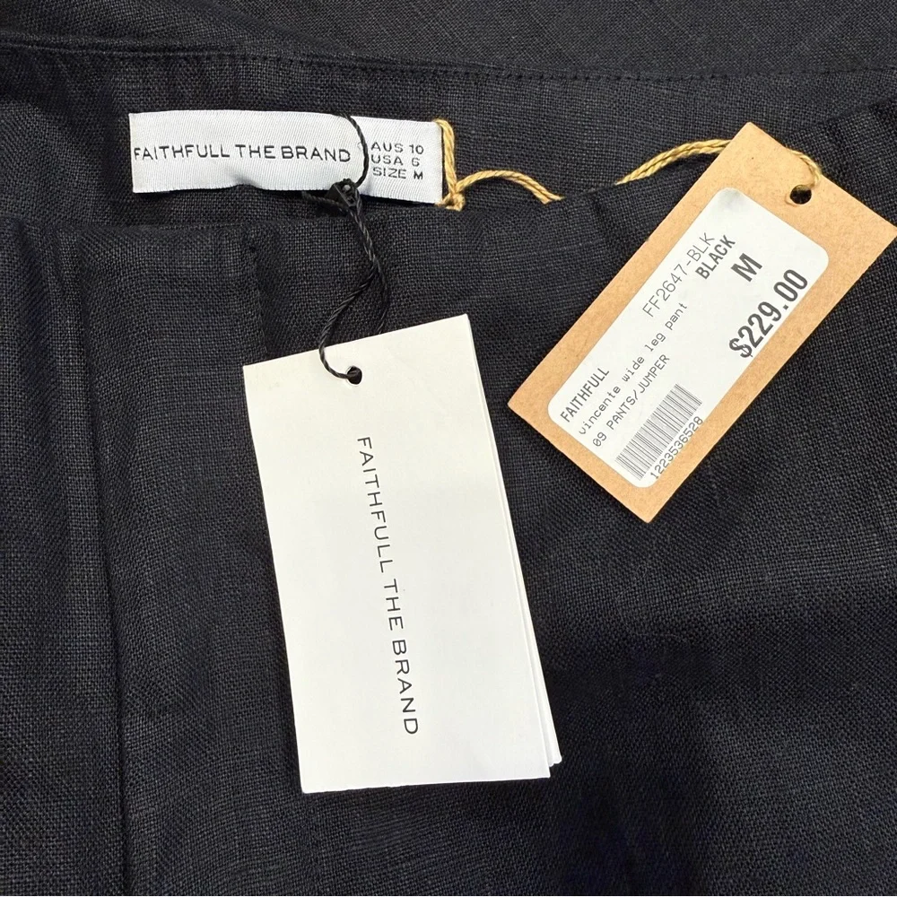 Faithfull The Brand Vincente Linen Wide Leg Pants Black NWT Medium - Picture 5 of 13